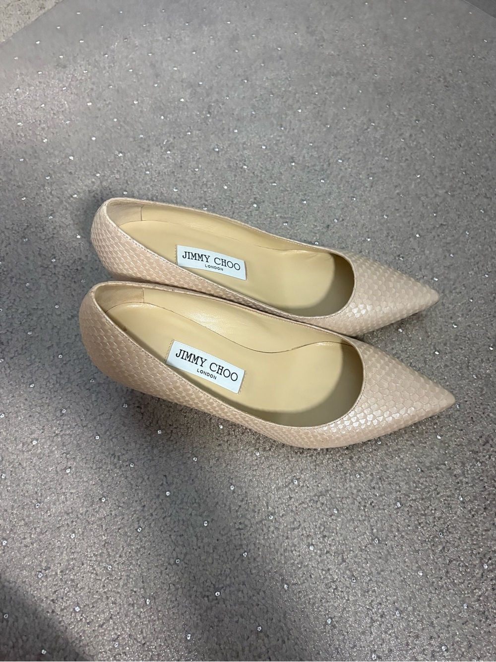 Jimmy Choo Nude Pearlised Snakeskin Pointed Toe Pumps